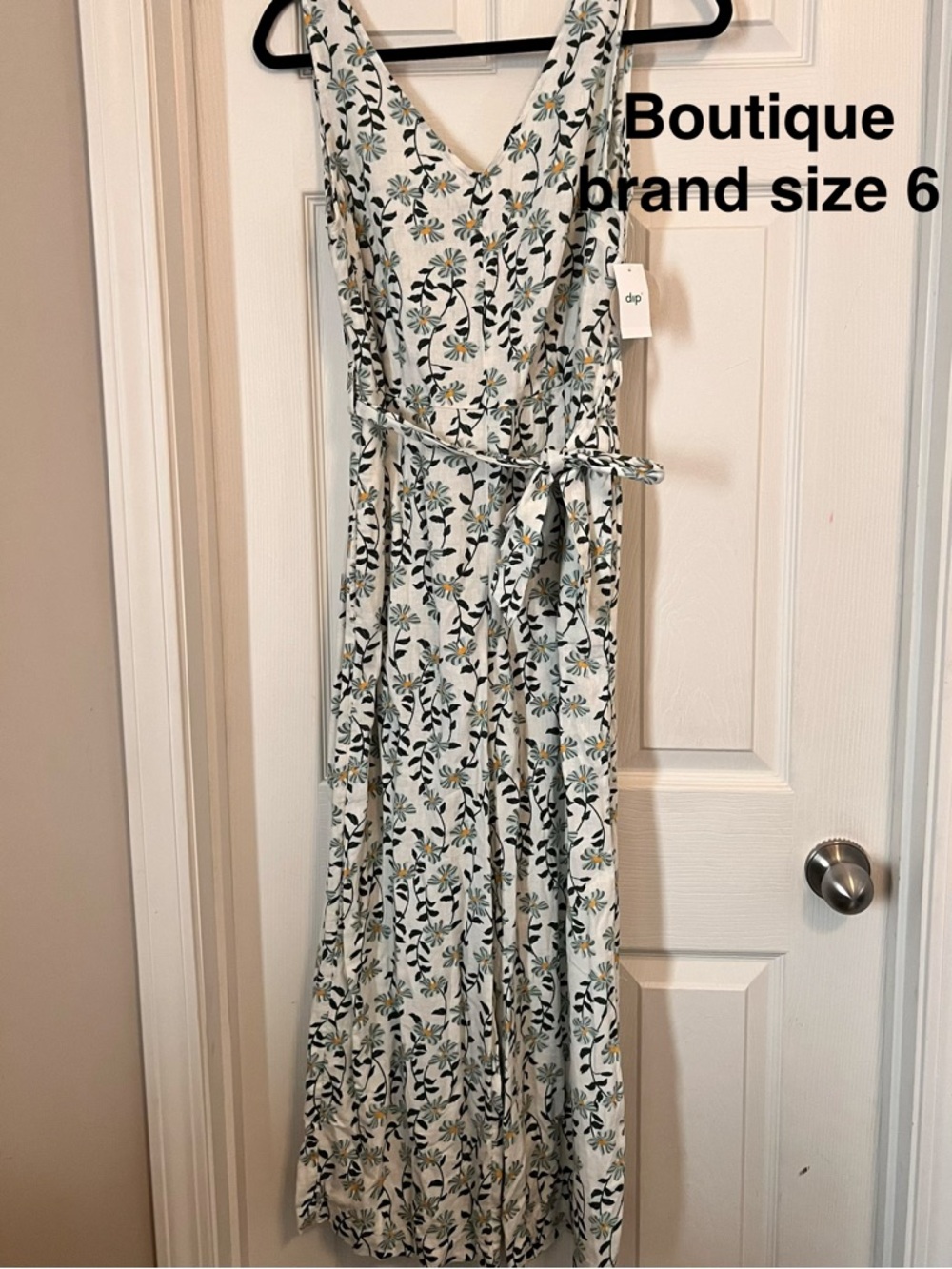 dip Floral V-Neck jumpsuit in White, Green and Yellow